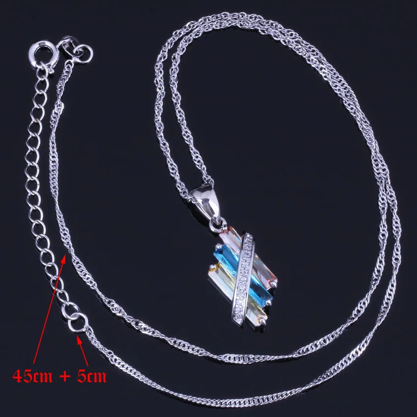 Divine Multigem Multicolor Yellow Cubic Zirconia Silver Plated Jewelry Sets Earrings Pendant Chain Ring V0968 | Украшения и