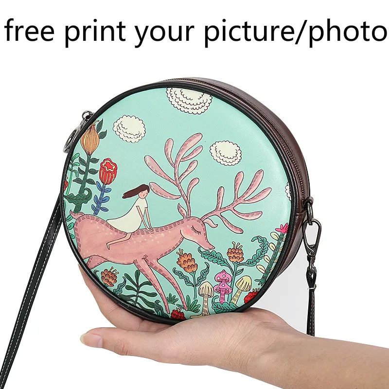 Female retro small round trend cute custom design shoulder bag Messenger picture photo free print customized handbag | Багаж и сумки