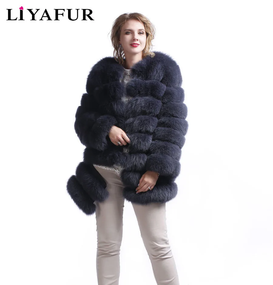 LIYAFUR 5 в 1 новая стильная шуба из натурального Лисьего меха для женщин 100%