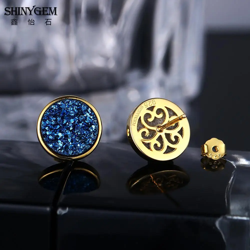 Серьги ShinyGem из 925 пробы серебра 10 мм круглые серьги гвоздики с натуральным