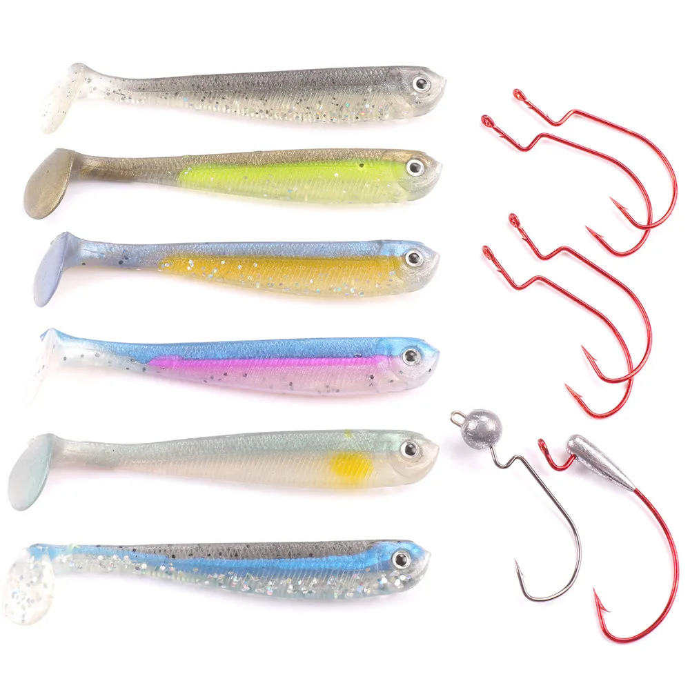 Mizugiwa 12 шт./компл. качели ударный Шинель для хвоста Minnow Jighead Swimbaits крючки Червяков