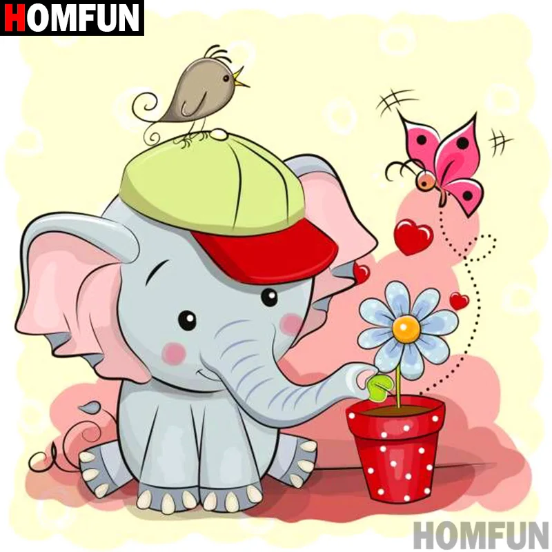 

Алмазная 5D картина Homfun «Слон из мультфильма», вышивка крестиком, полная выкладка, квадратная/круглая, домашний декор, подарок, A12524