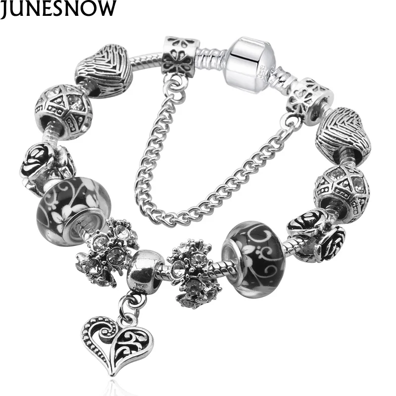 JUNESNOW Европейский оригинальный DIY браслет 3 вида цветов хрустальные бусины Шарм