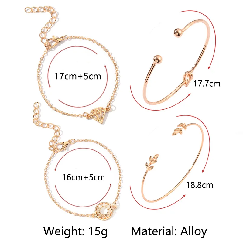 Диамант и полые кулоны на обруче браслеты с двойным отверстием в виде листьев