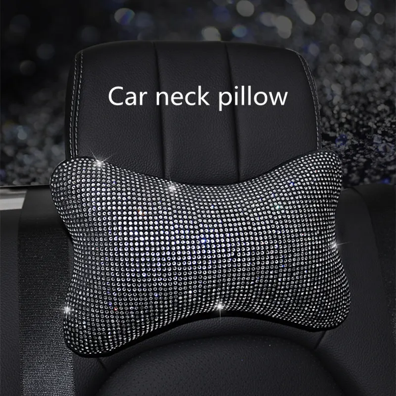 car neck pillow Стразы, Кристалл, Накладка для ремня безопасности автомобиля, подушка для шеи, поддержка талии, чехол для рулевого колеса, аксессуары для салона автомобиля, комплект - Название цвета: car neck pillow