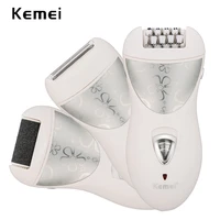 kemei epilator rechargeable 3 in 1 lady hair remover shaver electric callus remover depilador removal for women foot care tool