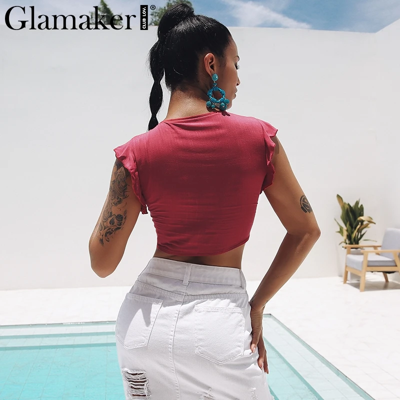 Женский топ на бретельках Glamaker розовый бандажный с глубоким треугольным вырезом