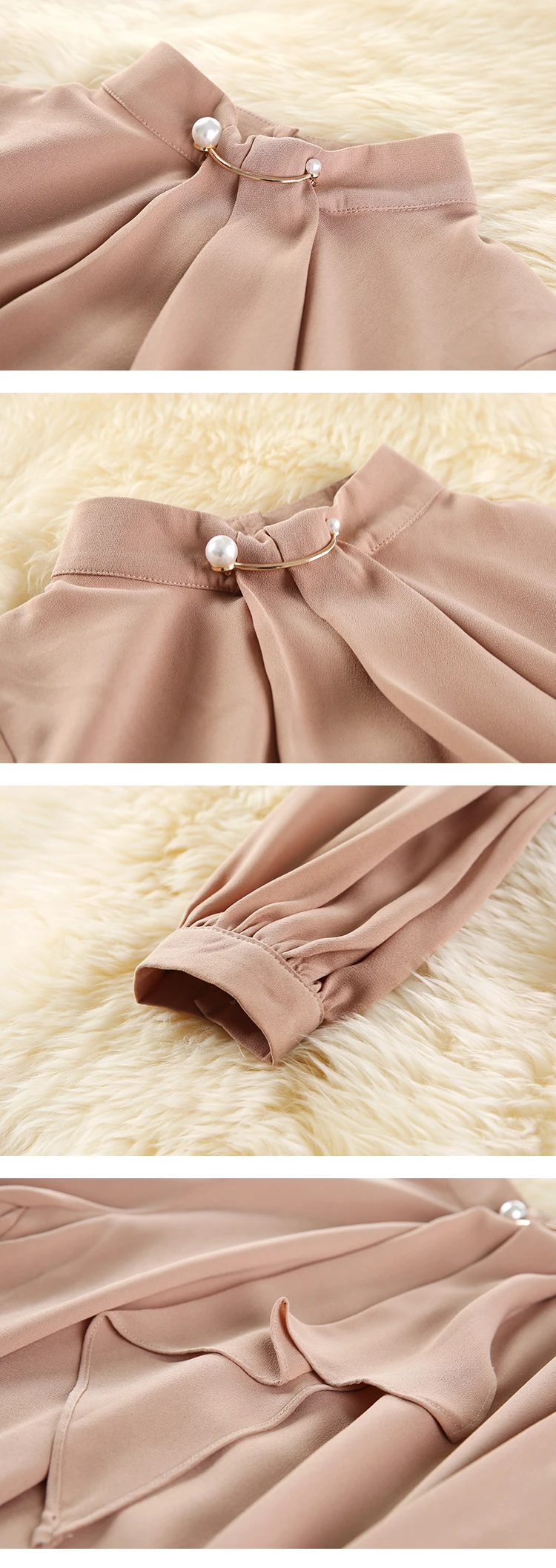 

2020 Spring Office Work OL Chiffon Blouses Women Long Lantern Sleeve Stand Collar Ruffles Chiffon Shirts Women White Ruffle Tops