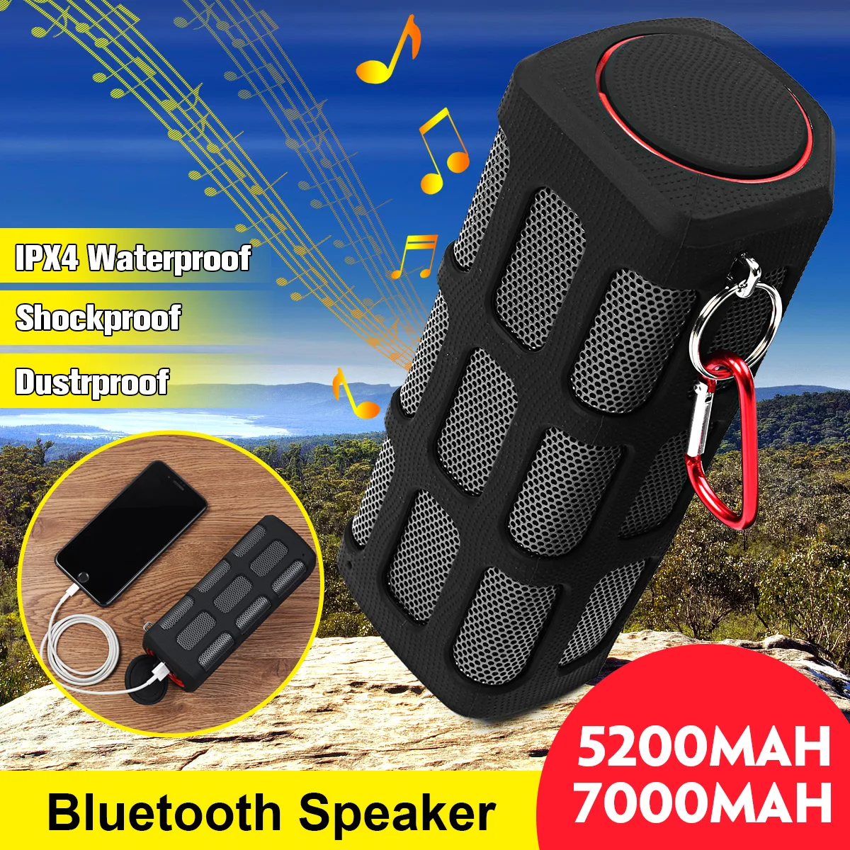 Водонепроницаемая уличная bluetooth-колонка 5200 мАч/7000 мАч Беспроводная портативная