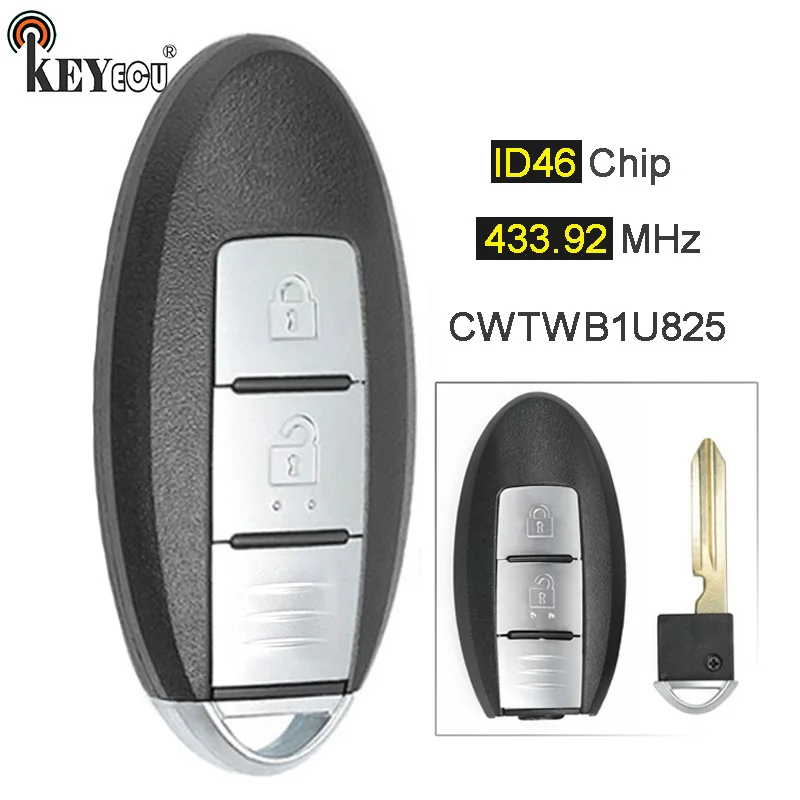 KEYECU 433 92 МГц чип ID46 идентификатор FCC: CWTWB1U825 TWB1G662 умная фотография 2 кнопки для Nissan
