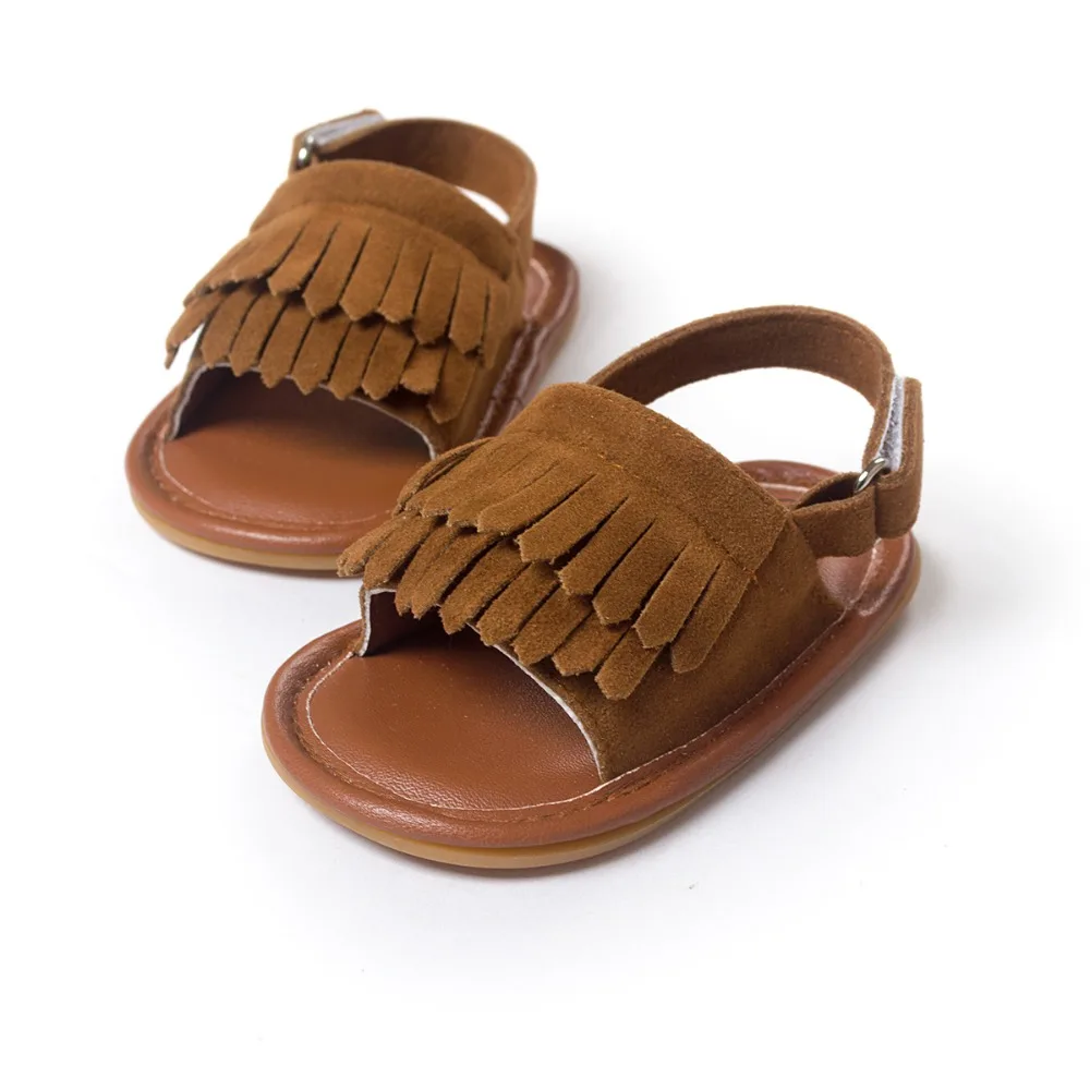 Популярные моксы для новорожденных кожаные сандалии коричневого цвета с