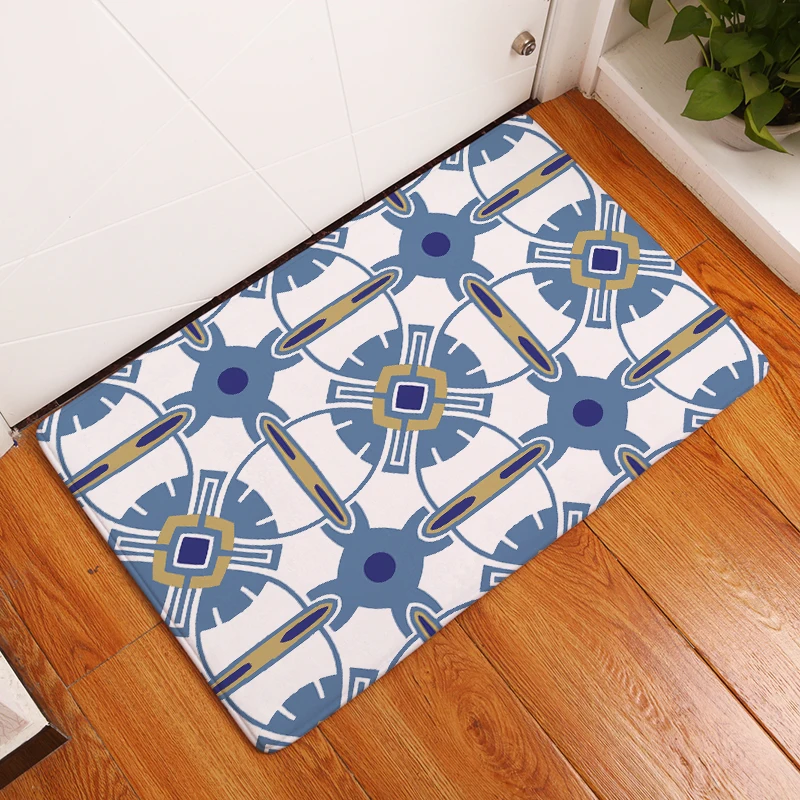 Flannel Entrance Home Anti Skid Blue Floral Wave Decorative Pattern Carpets Light Thin Soft Water Absorption Bedroom Mats | Дом и сад