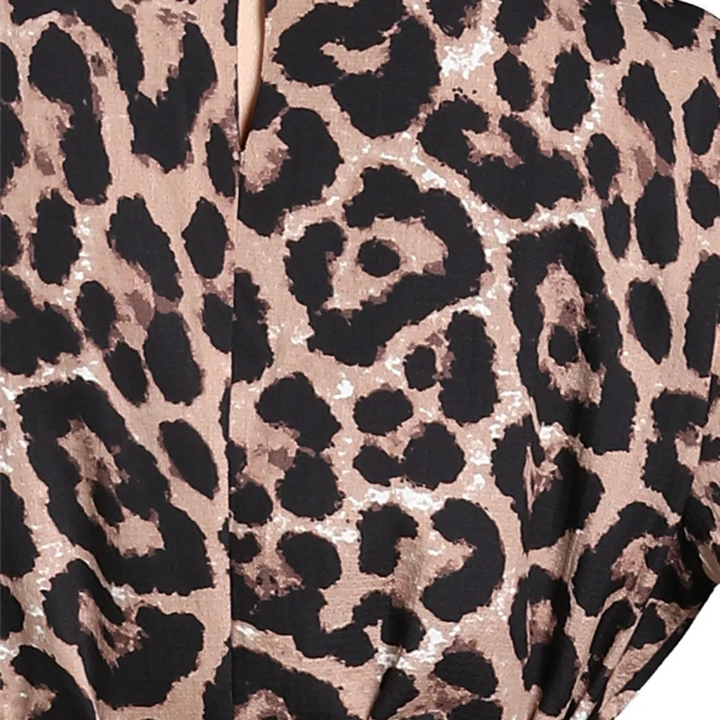 

Muslim ramadan Womens Abaya Islamic Clothing Leopard O-neck Polyester Middle East Long Robe summer kaftans Dress F300410