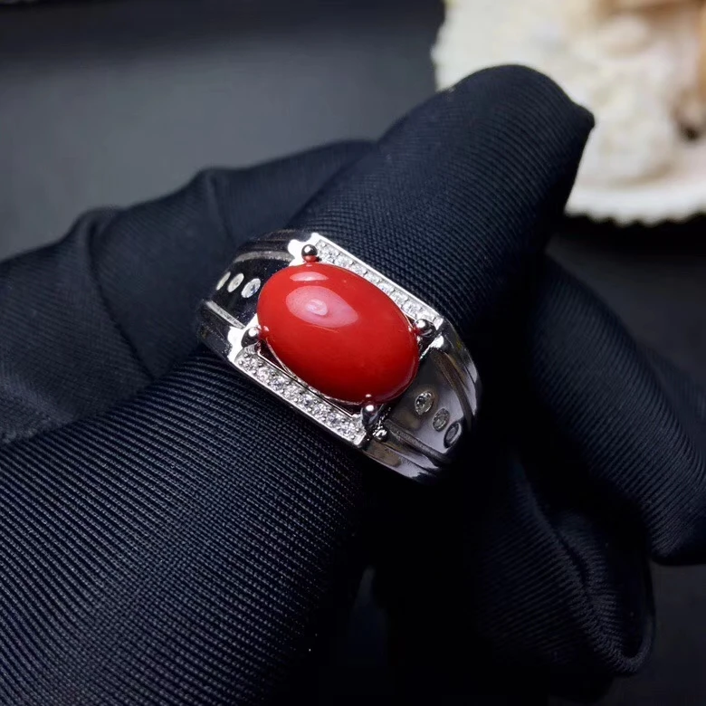 Кольцо из серебра 925 пробы с натуральным красным кораллом | Украшения и
