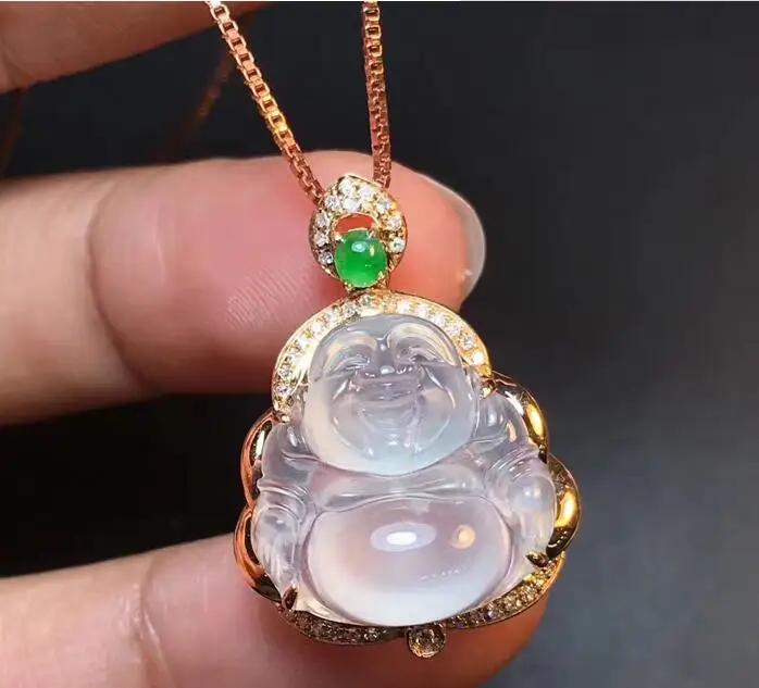 

Natural a goods Jade Buddha male pendant female old pit glass species Bai bing sitting buddha pendant pendant burma jade Buddha