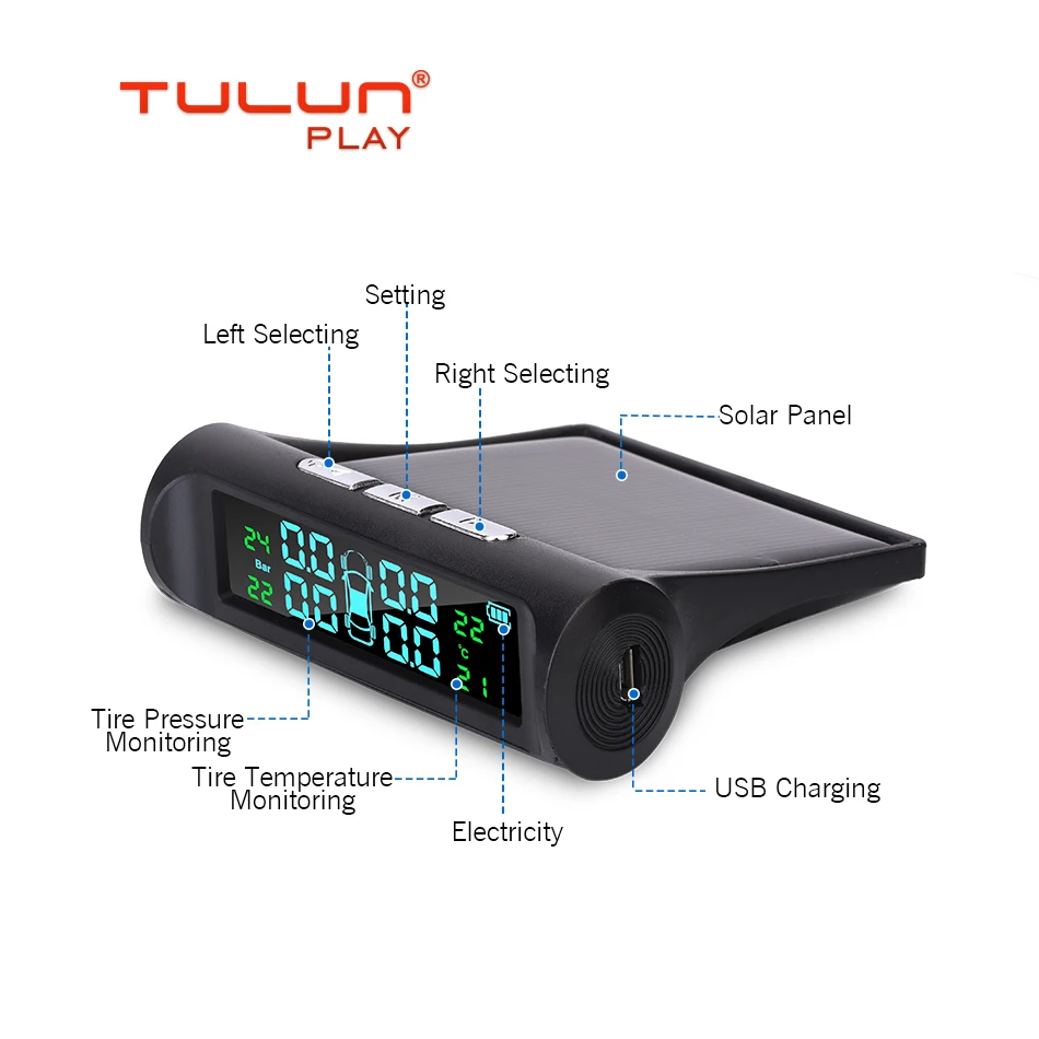 USB Солнечное зарядное устройство для автомобиля TPMS система мониторинга давления