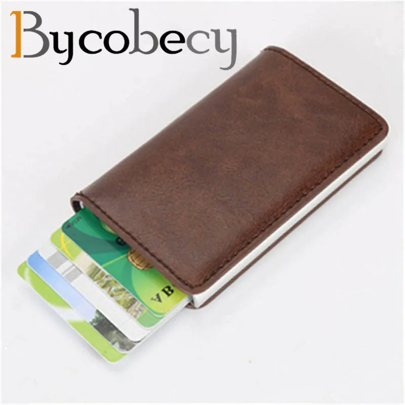 BYCOBECY держатель для карт мужчин и женщин RFID алюминиевый сплав кредитных PU кожаный