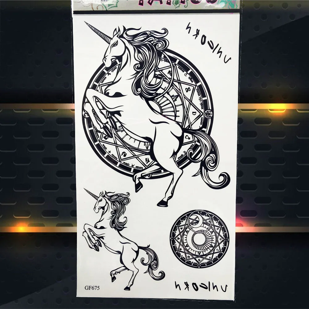Летающая Лошадь Единорог Водонепроницаемый черный временные татуировки
