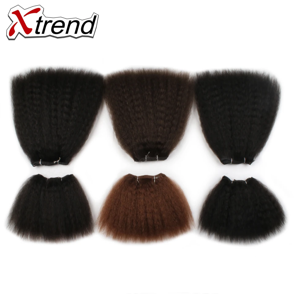 Xtrend 8 дюймов и 14 дюймов курчавая прямая завивка искусственных волос для африканских женщин натуральные черные волосы Wefts высокотемпературное волокно
