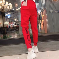 women pants 2021 new arrival spring and autumn pockets letter casual female pants student teenager girls black white red n08