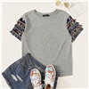 SHEIN, народный стиль, бахрома, отделка, Heathered Tee, Повседневная футболка, женская,, летняя, короткий рукав, эластичная, Boho, Милая футболка, топы