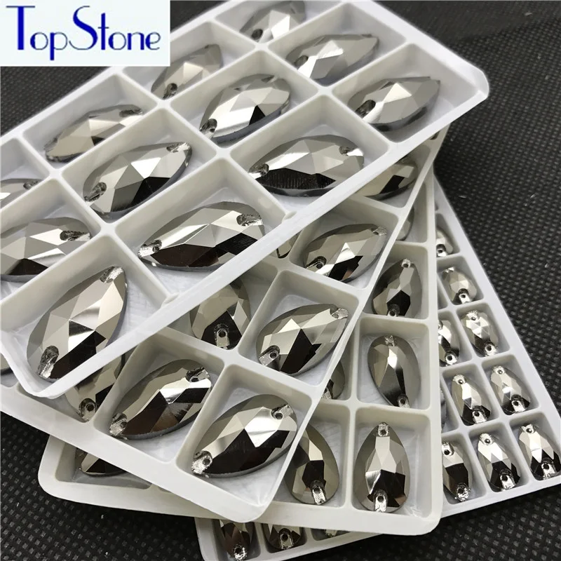 TopStone Teardrop пришитое на страз стекло кристалл струя гематит цвет 2 отверстия
