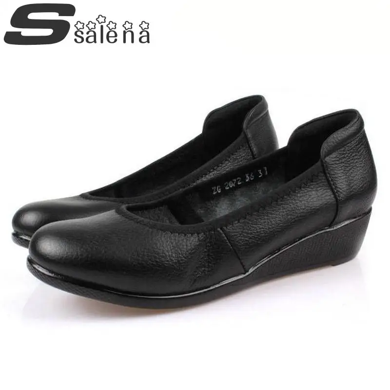 Women Genuine Leather Shoes Flats Breathable Non Slip Work Comfortable Mother A688 | Обувь