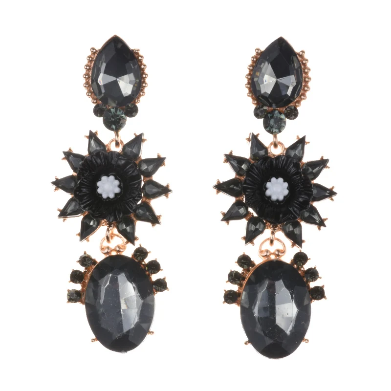 JERPVTE Brand New Colorful Crystal Flower Drop Earrings Women Fashion Big Statement Long Wedding Party Indian Jewelry | Украшения и