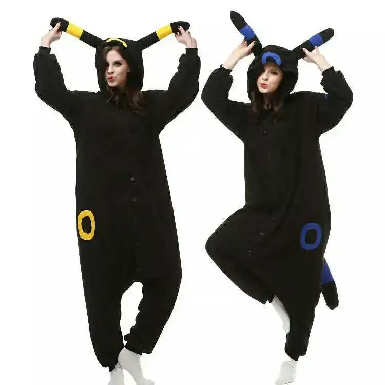 Взрослые Мужчины и Женщины Пижама Аниме Косплей Onesies Покемон Umbreon Костюм Зима