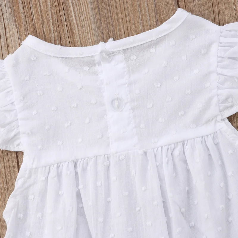 Милое летнее платье принцессы для маленьких девочек однотонное Белое Мини-Платье трапециевидной формы с рукавами-лепестками и круглым вырезом От 0 до 3 лет вечерние платья