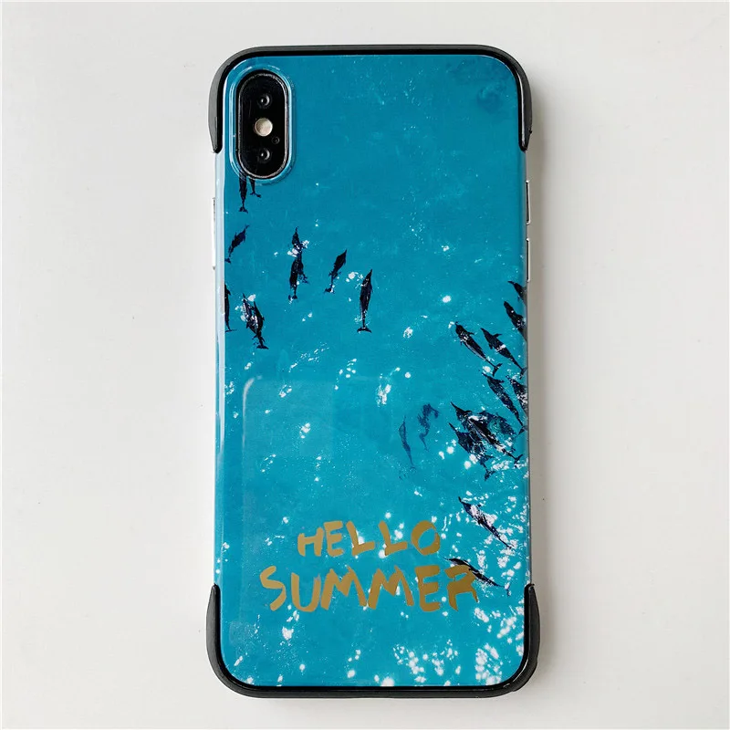 USLION зеленый синий узор океана чехол для телефона iPhone 7 8 Plus X XS XR Xs Max Жесткий ПК
