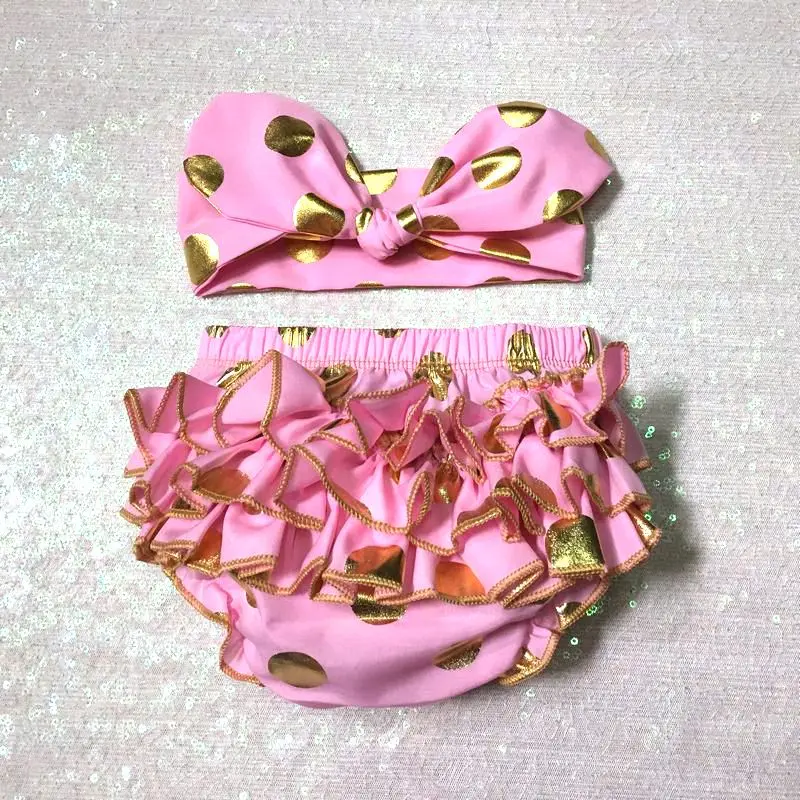 Детские подгузники лавандового цвета в Золотой горошек с оборками |