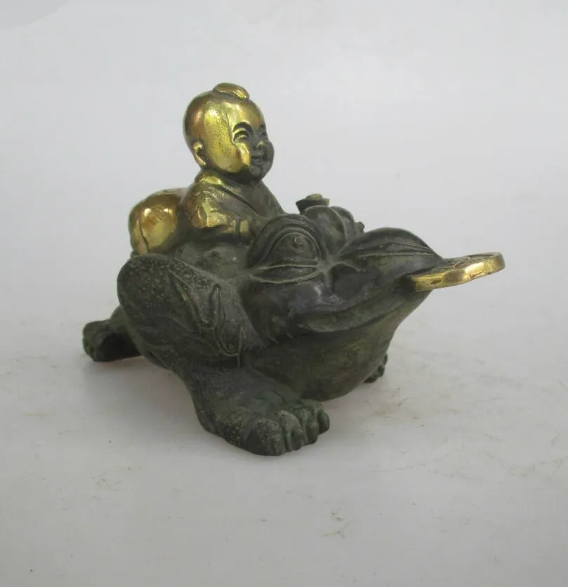 

AAA+Rare Chinese Old Bronze Carved Child Toad Statue/Metal Sculpture Craft For Home Feng Shui Decoration Antique Collection