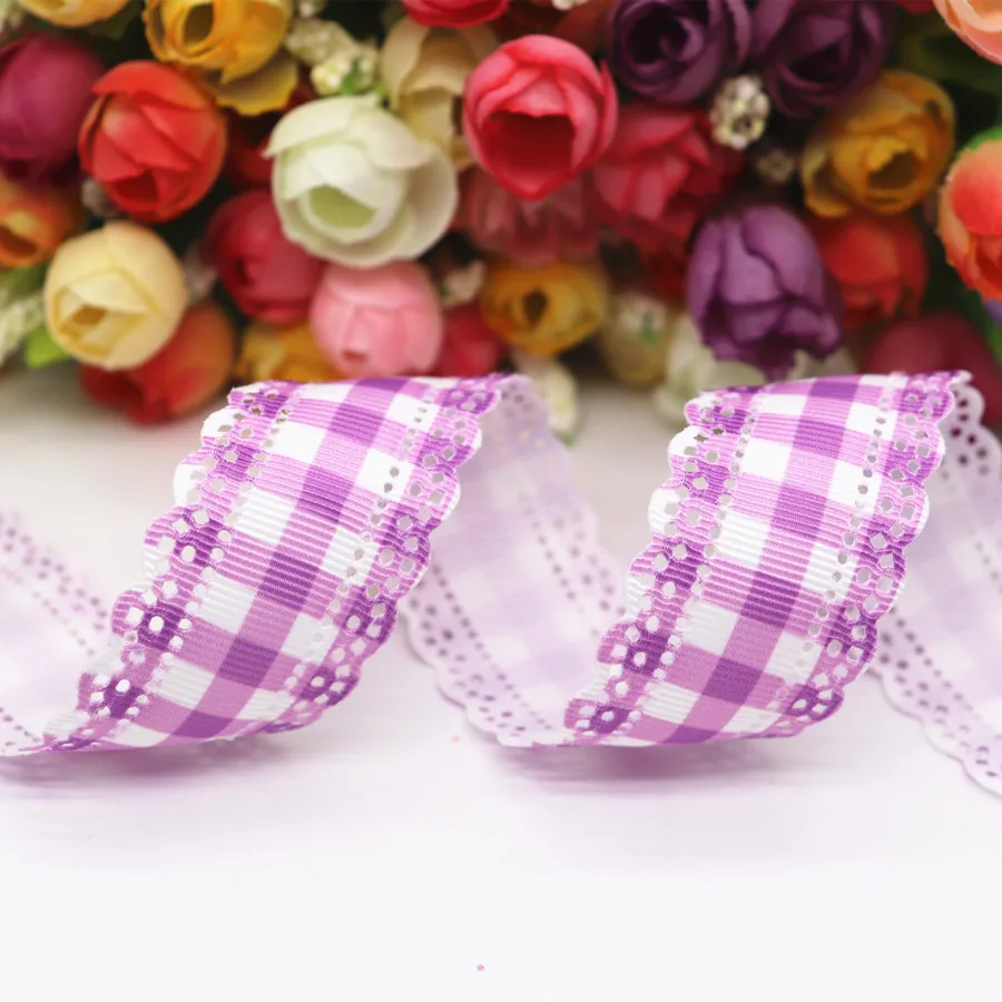 50 Yards Grosgrain Hollow Lace Ribbons Grid Printed Ribbon 30MM For Hair Bows DIY Crafts Handmade Accessories M19040703 | Дом и сад