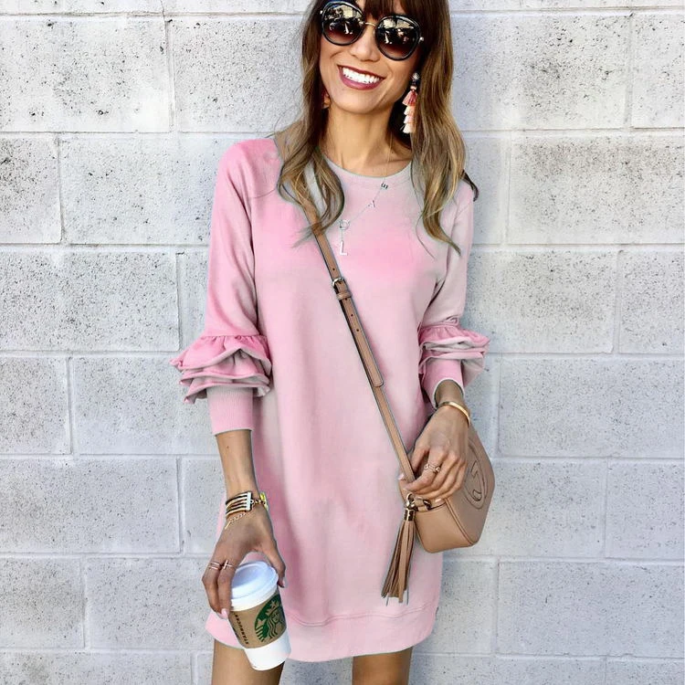 Новая мода 2019 Весна Лето Женское повседневное Каскадное гофрированное рукав