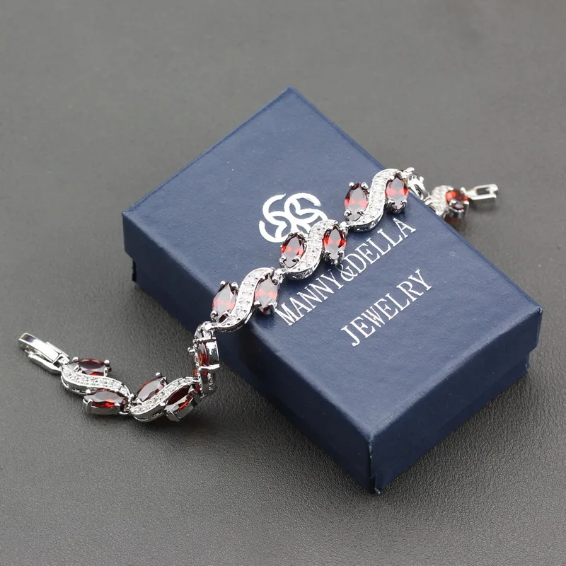 Свадебный красный гранат циркон серебряный цвет ссылка браслет Здоровье модные
