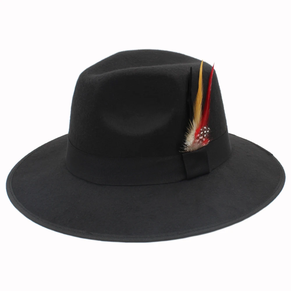 Унисекс для мужчин и женщин Ретро стиль шерсть Fedora Derby Трилби шляпа черная лента
