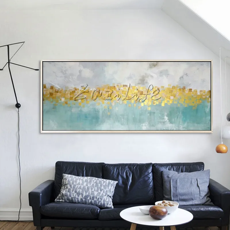 Абстрактная Золотая художественная живопись Ледяной Синий цветок quadro caudros decoracion