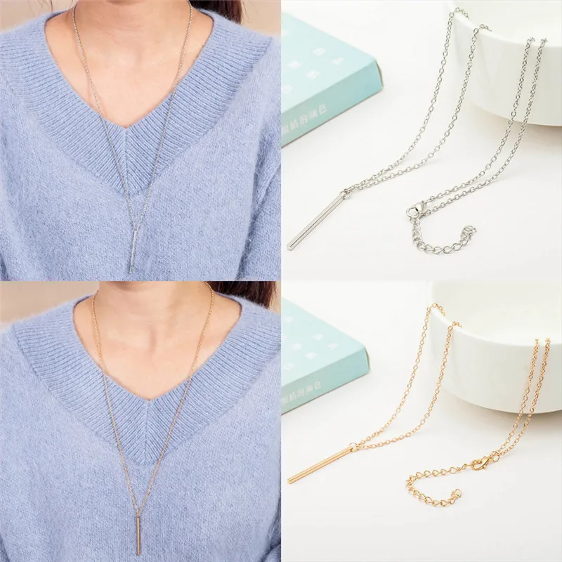 2017 модное серебряное Золотое простое длинное ожерелье с кулоном женское