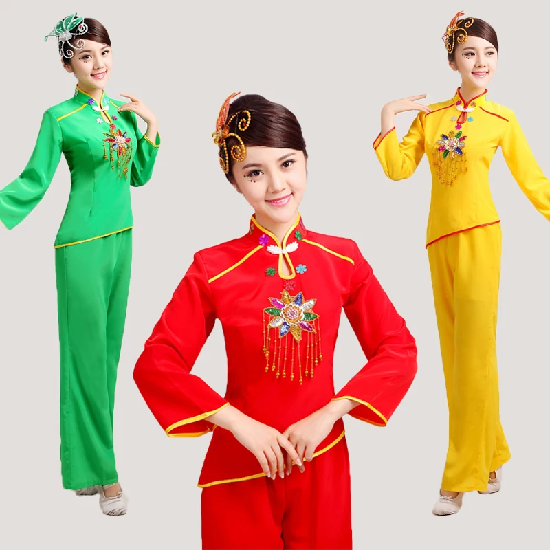 2017 женские танцевальные костюмы Yangko расшитые блестками красные зеленые желтые с