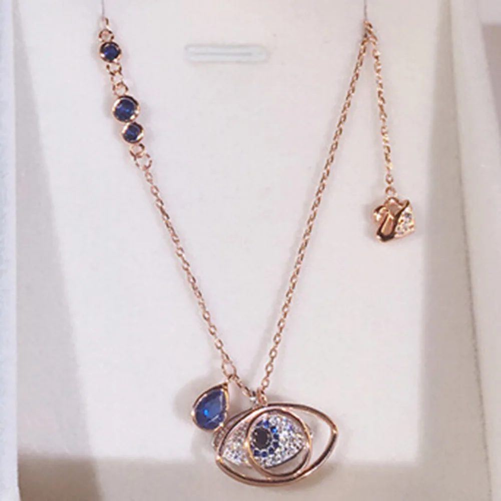 

Famous Design Double Blue Evil Eyes Short Necklace For Women Gold Color Cubic Zirconia Charm Feminino Bijuterias