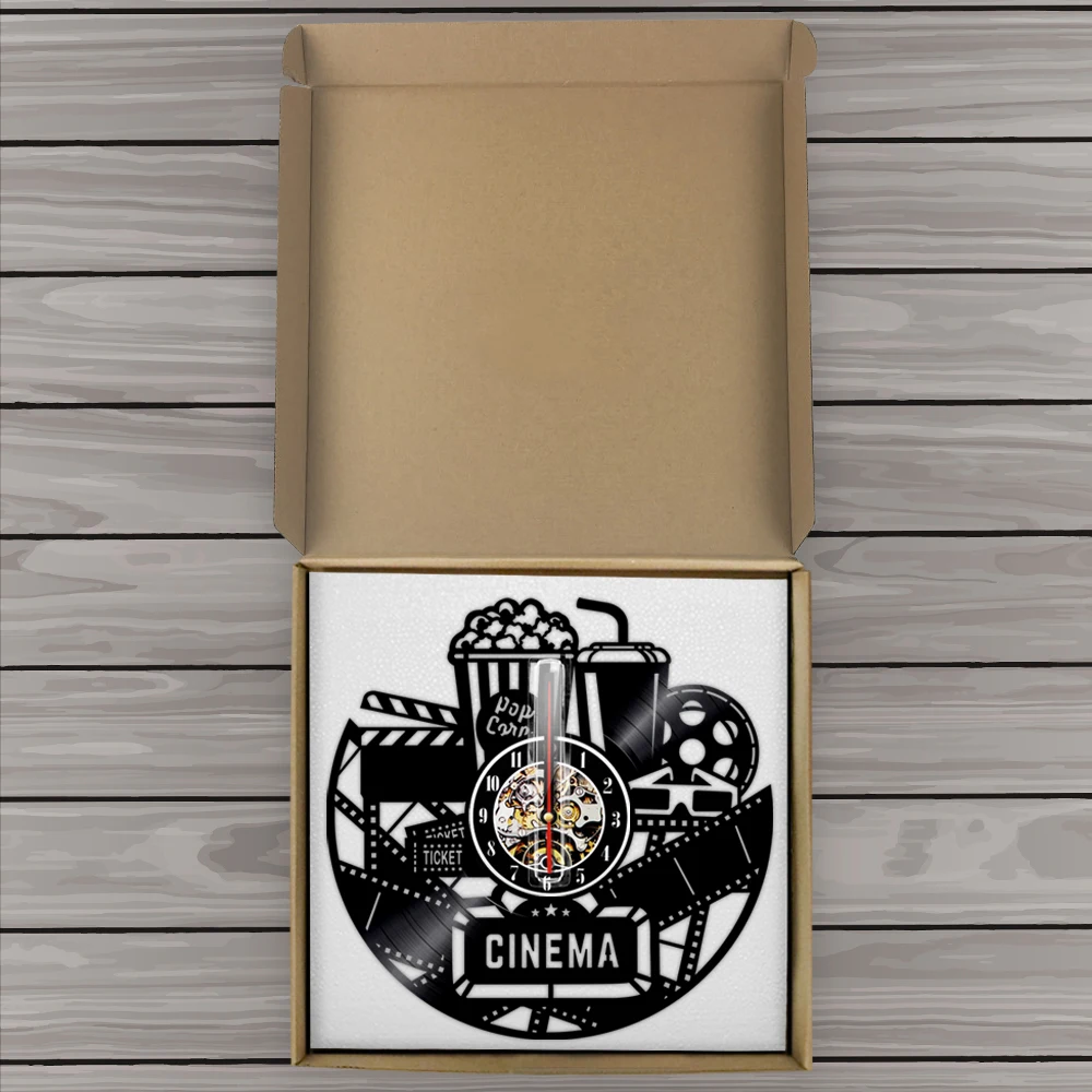 Настенные часы с виниловой пластиной для кинотеатра светодиодная подсветка