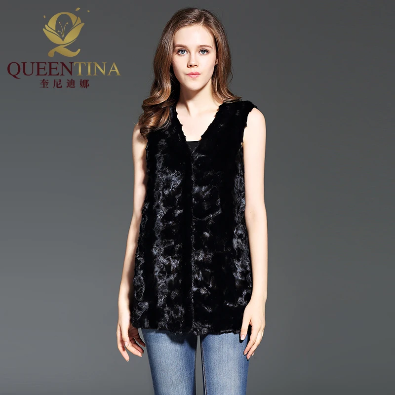 100% натуральный мех норки жилет высокого качества Модная тонкая черная длинная