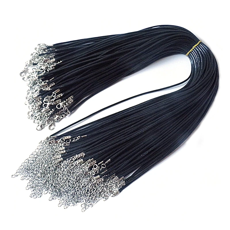 100 шт./лот 1 5 мм Черный восковой шнур ожерелье с застежкой-лобстером 45