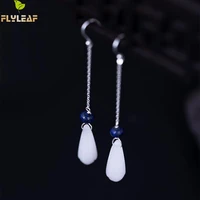 flyleaf 100 925 sterling silver magnolia flower jade long drop earrings for women china vintage style lady party dinner jewelry