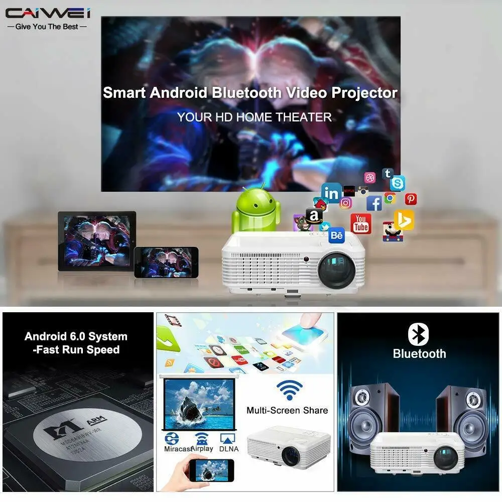 Full HD 1280X720 P светодиодный hd проектор Android Bluetooth Беспроводная Поддержка Wi Fi HDMI USB lcd
