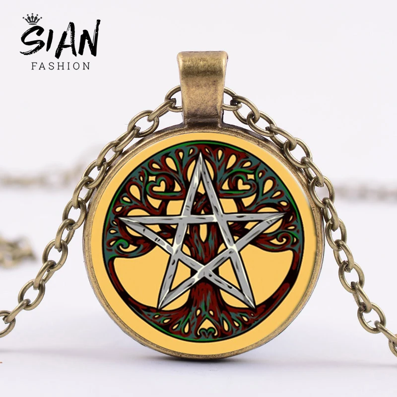 Азиатских Древо жизни в виде пентаграммы и ожерелье Wicca художественной