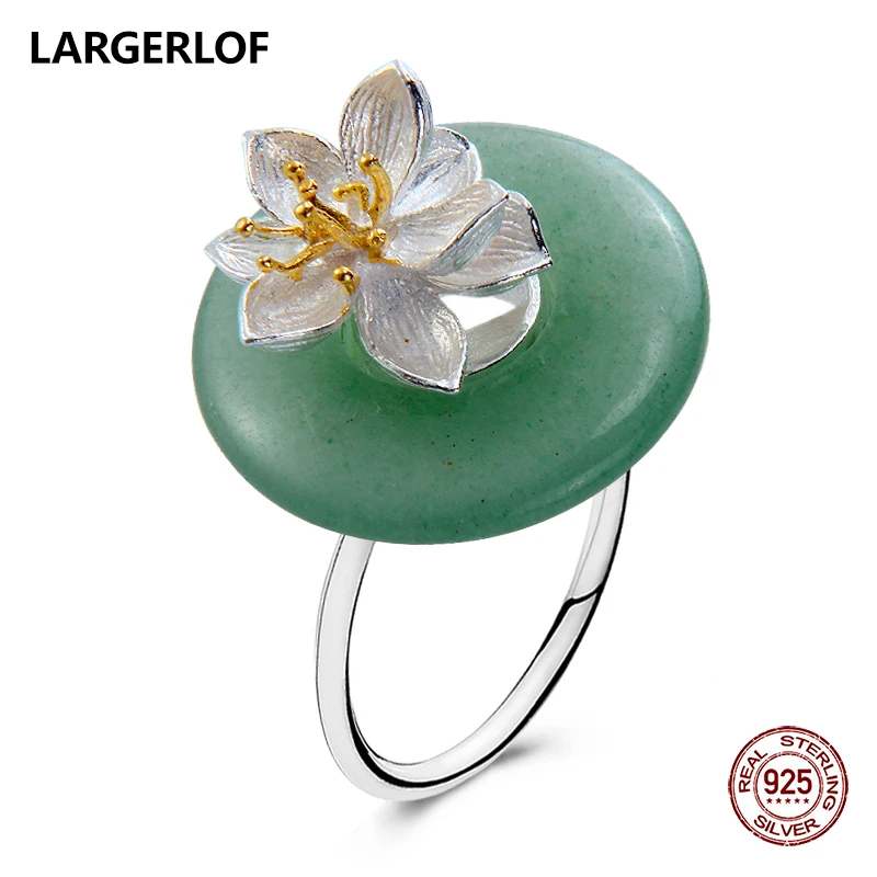 LARGERLOF Ring Silver 925 Women Jade Fine Jewelry Green silver Rings For RG70004 | Украшения и аксессуары - Фото №1