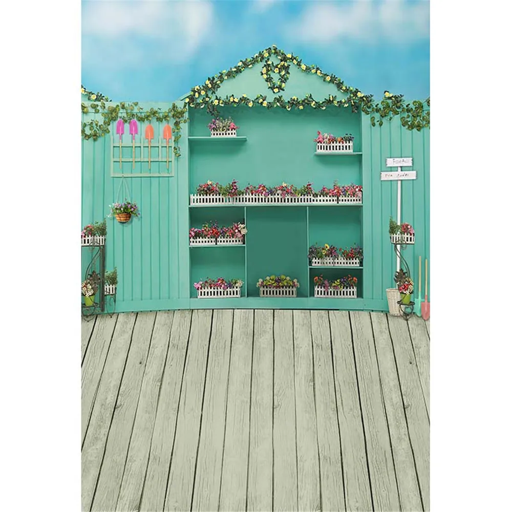 

Baby Gardener Photography Backdrops Vinyl Printed Wooden House Green Vines Flowers Kids Children Photo Backgrounds Wood Floor