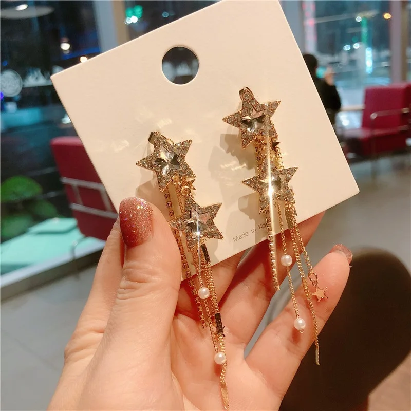 Корейские модные ювелирные изделия темперамент звезда CZ Кристалл серьги с